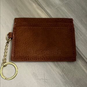 Steve Madden Brown Leather Card Holder Keychain with Gold Ring
